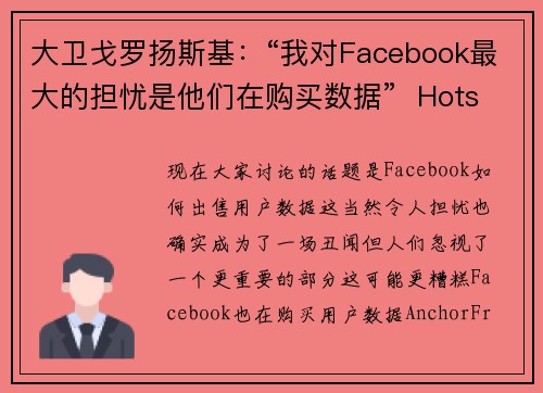 大卫戈罗扬斯基：“我对Facebook最大的担忧是他们在购买数据”  Hotspot Shiel